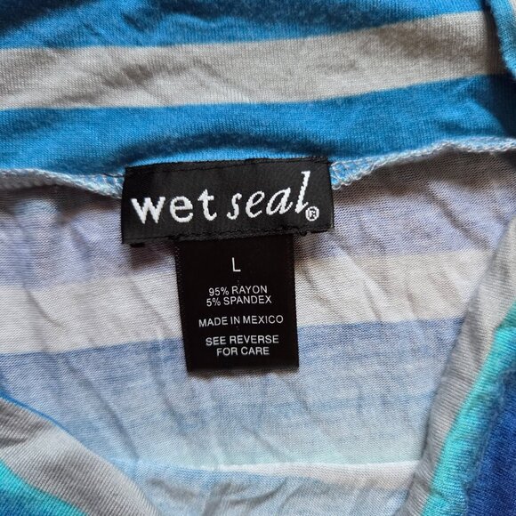 Wet Seal‎ Maxi Skirt Size Large Stretchy Blue Gray Stripes Beachy Resort Boho - Picture 4 of 6